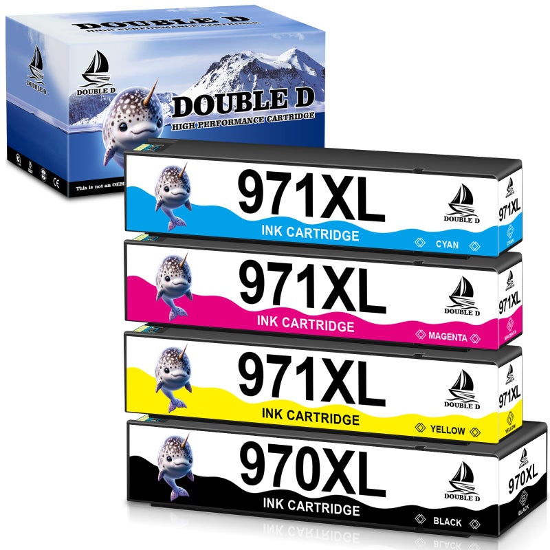 DOUBLE D Compatible Replacement for HP 970XL 971XL 970 971 Ink Cartridges (Upgraded Chip), Work for HP Officejet Pro X576dw X476dw X476nw X551dw X451dw X451dn (1B, 1C, 1M, 1Y) 4 Pack - Image 1